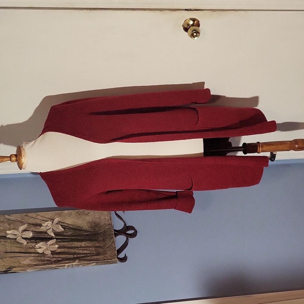 J Jill Nubby Cardigan Sweater Open Front Large Pockets S Red Duster